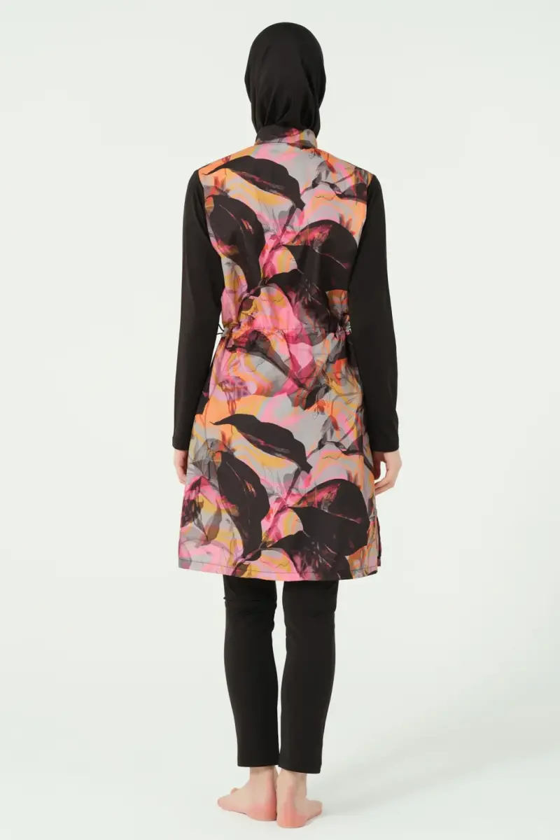 Alfasa Esinti Desenli Su İtici Tam Tesettür Mayo Siyah - 25421-25 - 6