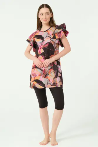 Alfasa Feyora Desenli Volan Detaylı Yarım Kol Yarı Kapalı Mayo Siyah - 25779-25 - Alfasa (1)