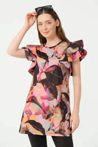 Alfasa Feyora Desenli Volan Detaylı Yarım Kol Yarı Kapalı Mayo Siyah - 25779-25 - 4