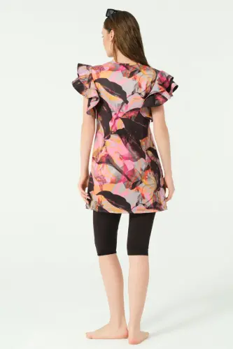 Alfasa Feyora Desenli Volan Detaylı Yarım Kol Yarı Kapalı Mayo Siyah - 25779-25 - 6