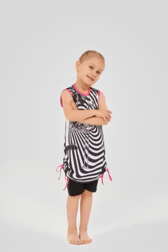 Alfasa Flamingo Desenli Yanları Büzgülü Sıfır Kol Çocuk Mayo 24103-26 Siyah - Alfasa (1)