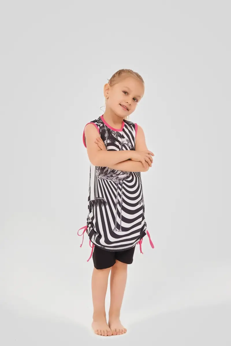 Alfasa Flamingo Desenli Yanları Büzgülü Sıfır Kol Çocuk Mayo 24103-26 Siyah - 2