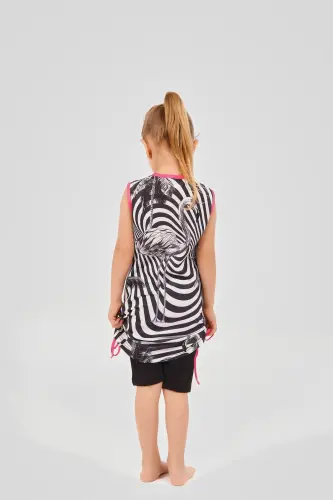 Alfasa Flamingo Desenli Yanları Büzgülü Sıfır Kol Çocuk Mayo 24103-26 Siyah - 4