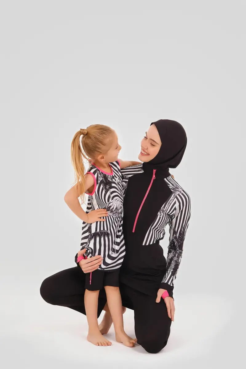 Alfasa Flamingo Desenli Yanları Büzgülü Sıfır Kol Çocuk Mayo 24103-26 Siyah - 7