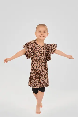 Alfasa Helin Leopar Desenli Tayt Şortlu Yarım Kol Çocuk Mayo 24100 Siyah - Alfasa (1)