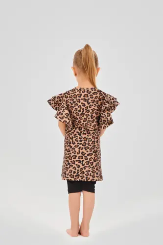 Alfasa Helin Leopar Desenli Tayt Şortlu Yarım Kol Çocuk Mayo 24100 Siyah - 4