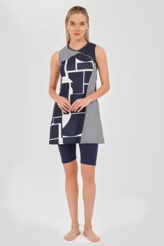 Alfasa Hızlı Kuruyan Sıfır Kol Yarı Kapalı Mayo Lacivert - 24803-25 - 1