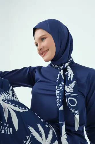 Alfasa İndigo Desenli Tam Kapalı Tesettür Mayo Uzun Kollu Fermuarlı 25636-26 Lacivert - 4