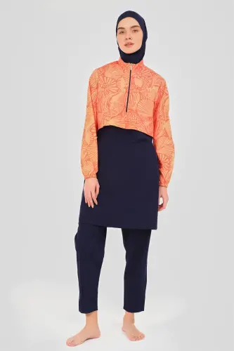 Alfasa Kadın Desenli Crop Tam Kapalı Tesettür Mayo 24300 Oranj - 1