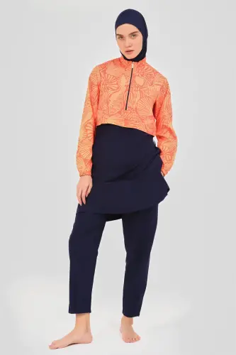 Alfasa Kadın Desenli Crop Tam Kapalı Tesettür Mayo 24300 Oranj - Alfasa (1)