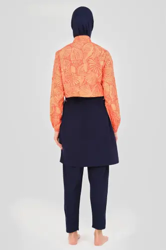 Alfasa Kadın Desenli Crop Tam Kapalı Tesettür Mayo 24300 Oranj - 4