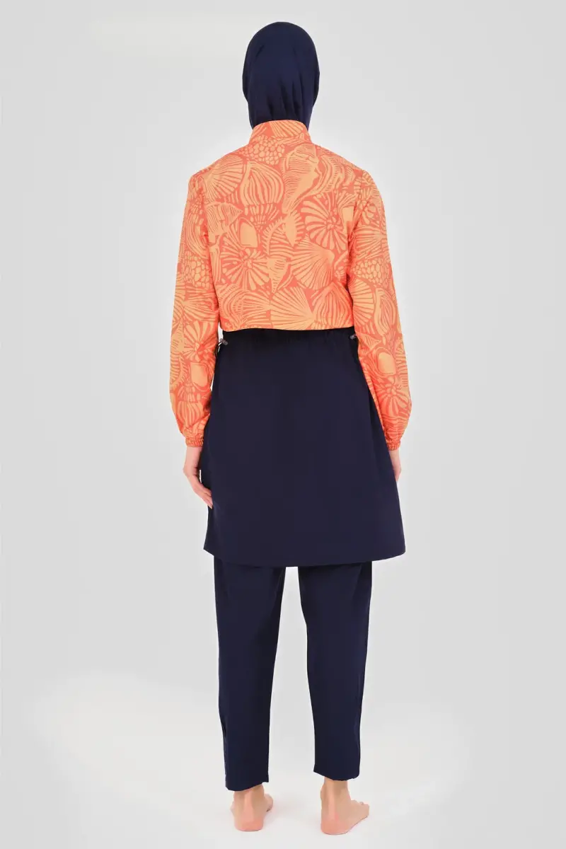 Alfasa Kadın Desenli Crop Tam Kapalı Tesettür Mayo 24300 Oranj - 4