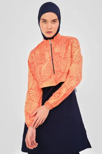 Alfasa Kadın Desenli Crop Tam Kapalı Tesettür Mayo 24300 Oranj - 5