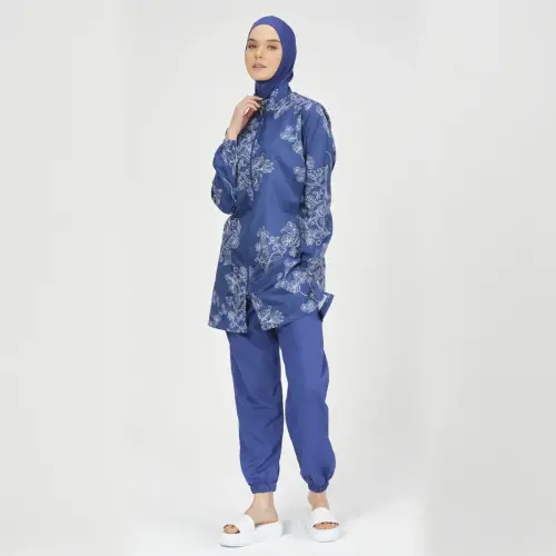 Alfasa Kadın Nakış Desenli Tam Kapalı Tesettür Mayo 24235-25 İndigo 