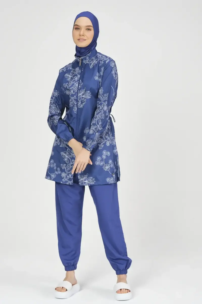 Alfasa Kadın Nakış Desenli Tam Kapalı Tesettür Mayo 24235-25 İndigo - 2