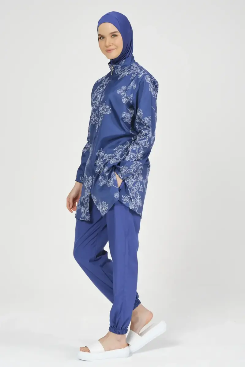 Alfasa Kadın Nakış Desenli Tam Kapalı Tesettür Mayo 24235-25 İndigo - 3