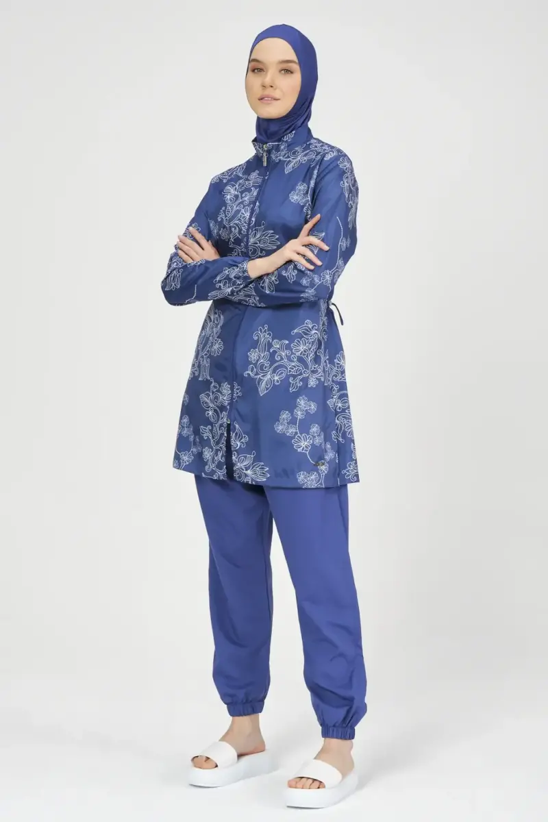 Alfasa Kadın Nakış Desenli Tam Kapalı Tesettür Mayo 24235-25 İndigo - 4