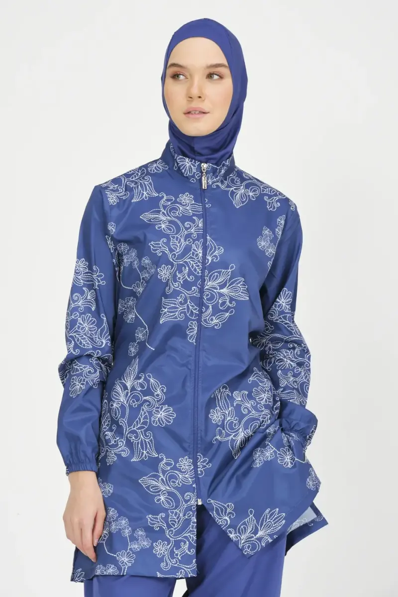 Alfasa Kadın Nakış Desenli Tam Kapalı Tesettür Mayo 24235-25 İndigo - 6