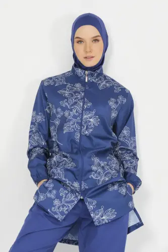 Alfasa Kadın Nakış Desenli Tam Kapalı Tesettür Mayo 24235-25 İndigo - 7