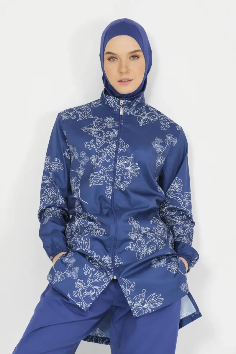 Alfasa Kadın Nakış Desenli Tam Kapalı Tesettür Mayo 24235-25 İndigo - 7