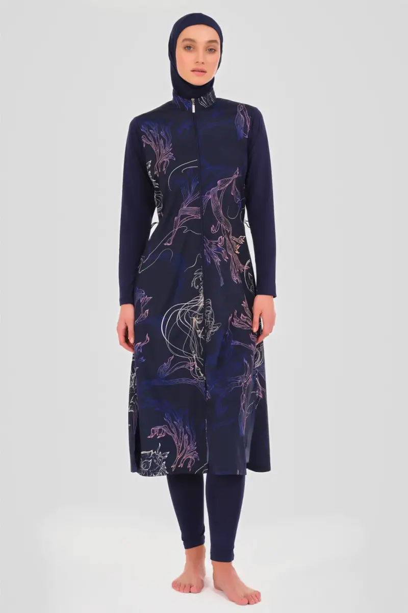 Alfasa Kadın Nakış Desenli Tam Kapalı Tesettür Mayo 24511-25 Lacivert - 1