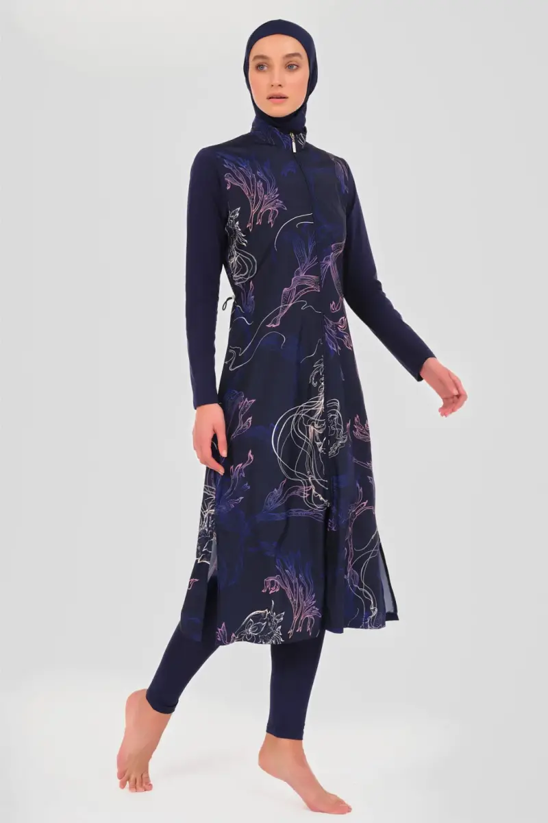 Alfasa Kadın Nakış Desenli Tam Kapalı Tesettür Mayo 24511-25 Lacivert - 2