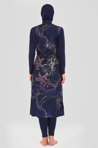 Alfasa Kadın Nakış Desenli Tam Kapalı Tesettür Mayo 24511-25 Lacivert - 3