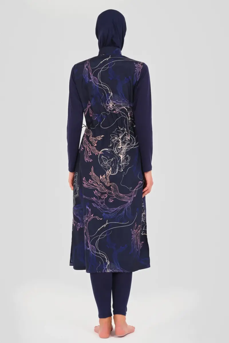 Alfasa Kadın Nakış Desenli Tam Kapalı Tesettür Mayo 24511-25 Lacivert - 3