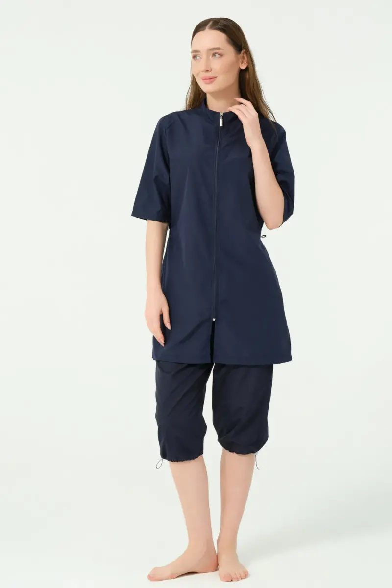 Alfasa Klasik Yarım Kol Dik Yaka Yarı Kapalı Mayo Lacivert - 25740-25 - 1