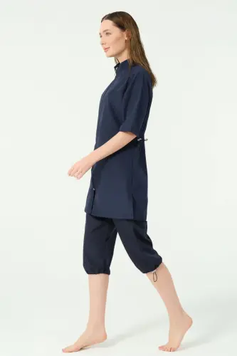 Alfasa Klasik Yarım Kol Dik Yaka Yarı Kapalı Mayo Lacivert - 25740-25 - 3