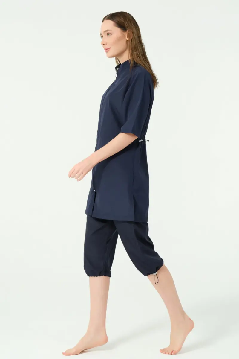 Alfasa Klasik Yarım Kol Dik Yaka Yarı Kapalı Mayo Lacivert - 25740-25 - 3