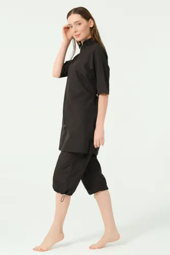 Alfasa Klasik Yarım Kol Dik Yaka Yarı Kapalı Mayo Siyah - 25740-25 - 3