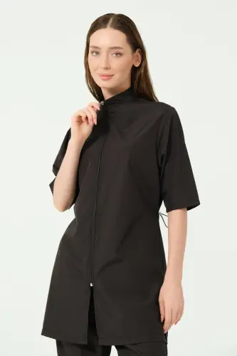 Alfasa Klasik Yarım Kol Dik Yaka Yarı Kapalı Mayo Siyah - 25740-25 - 4