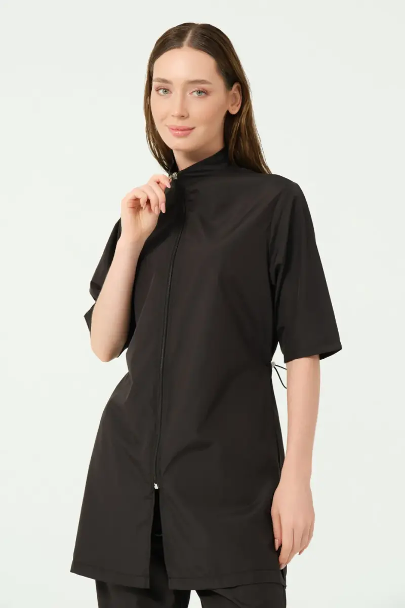 Alfasa Klasik Yarım Kol Dik Yaka Yarı Kapalı Mayo Siyah - 25740-25 - 4
