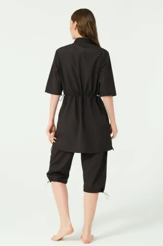 Alfasa Klasik Yarım Kol Dik Yaka Yarı Kapalı Mayo Siyah - 25740-25 - 5