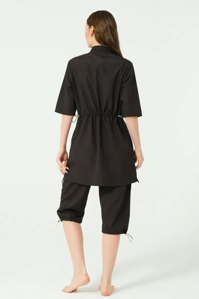 Alfasa Klasik Yarım Kol Dik Yaka Yarı Kapalı Mayo Siyah - 25740-25 - 5