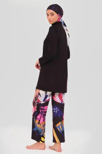 Alfasa Krizantem Desenli Battal Beden Tam Tesettür Mayo – Su İtici, Hızlı Kuruyan - 24613-B-25 - 3