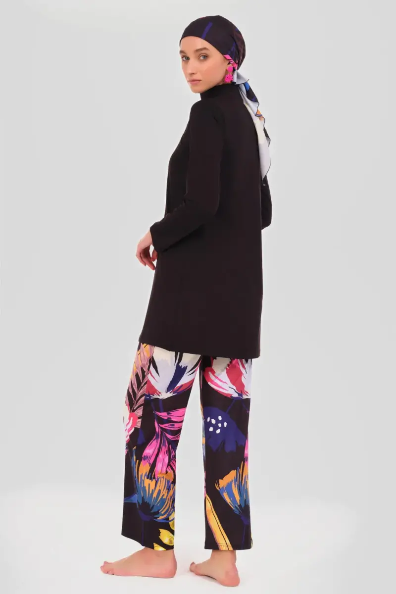 Alfasa Krizantem Desenli Battal Beden Tam Tesettür Mayo – Su İtici, Hızlı Kuruyan - 24613-B-25 - 3