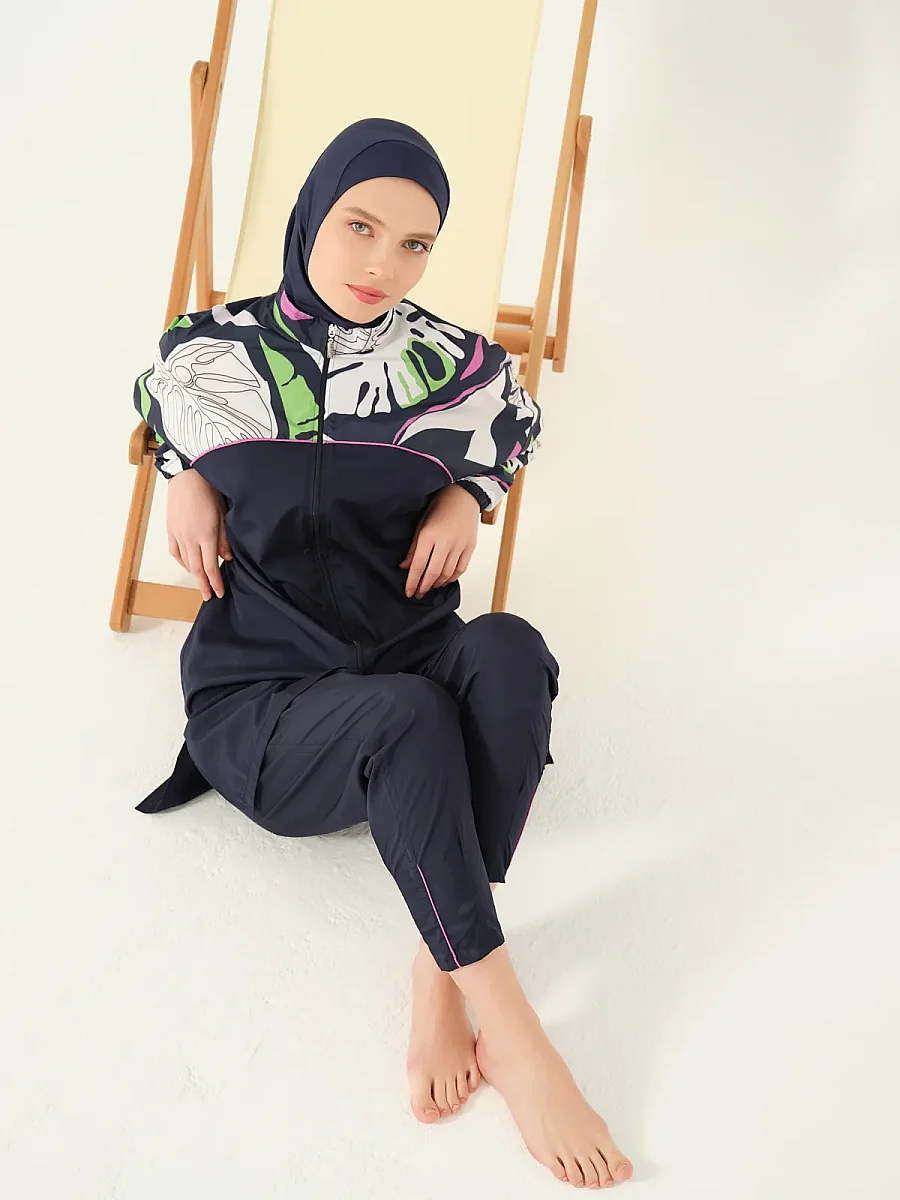 Alfasa Lian Kıl Biye Detaylı Tam Kapalı Tesettür Mayo 25289-26 - Lacivert - 4