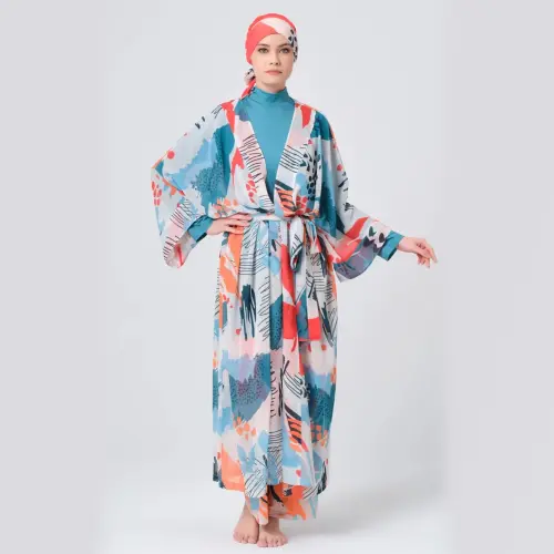 Alfasa Okyanus Desenli Kemerli Şifon Pareo Pers Yeşili - 7035-25 - 1