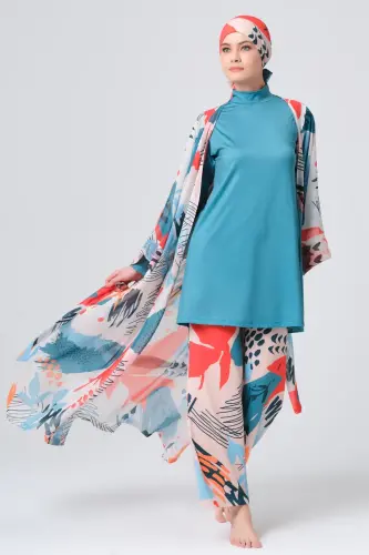 Alfasa Okyanus Desenli Kemerli Şifon Pareo Pers Yeşili - 7035-25 - Alfasa (1)