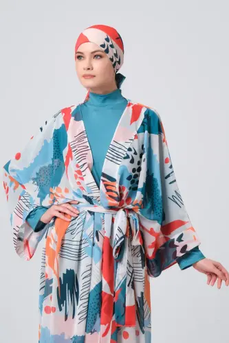 Alfasa Okyanus Desenli Kemerli Şifon Pareo Pers Yeşili - 7035-25 - 3