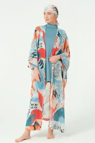 Alfasa Okyanus Desenli Kemerli Şifon Pareo Pers Yeşili - 7035-25 - 5