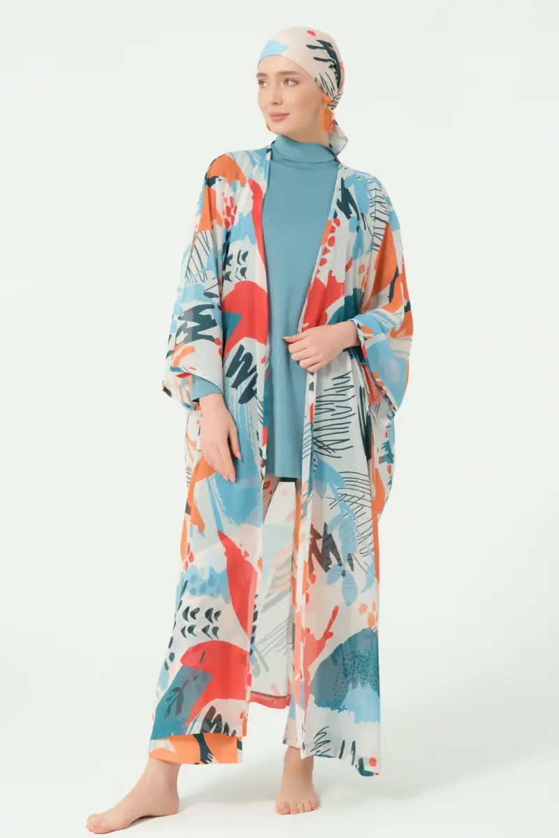 Alfasa Okyanus Desenli Kemerli Şifon Pareo Pers Yeşili - 7035-25 - 5