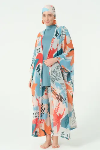 Alfasa Okyanus Desenli Kemerli Şifon Pareo Pers Yeşili - 7035-25 - 6