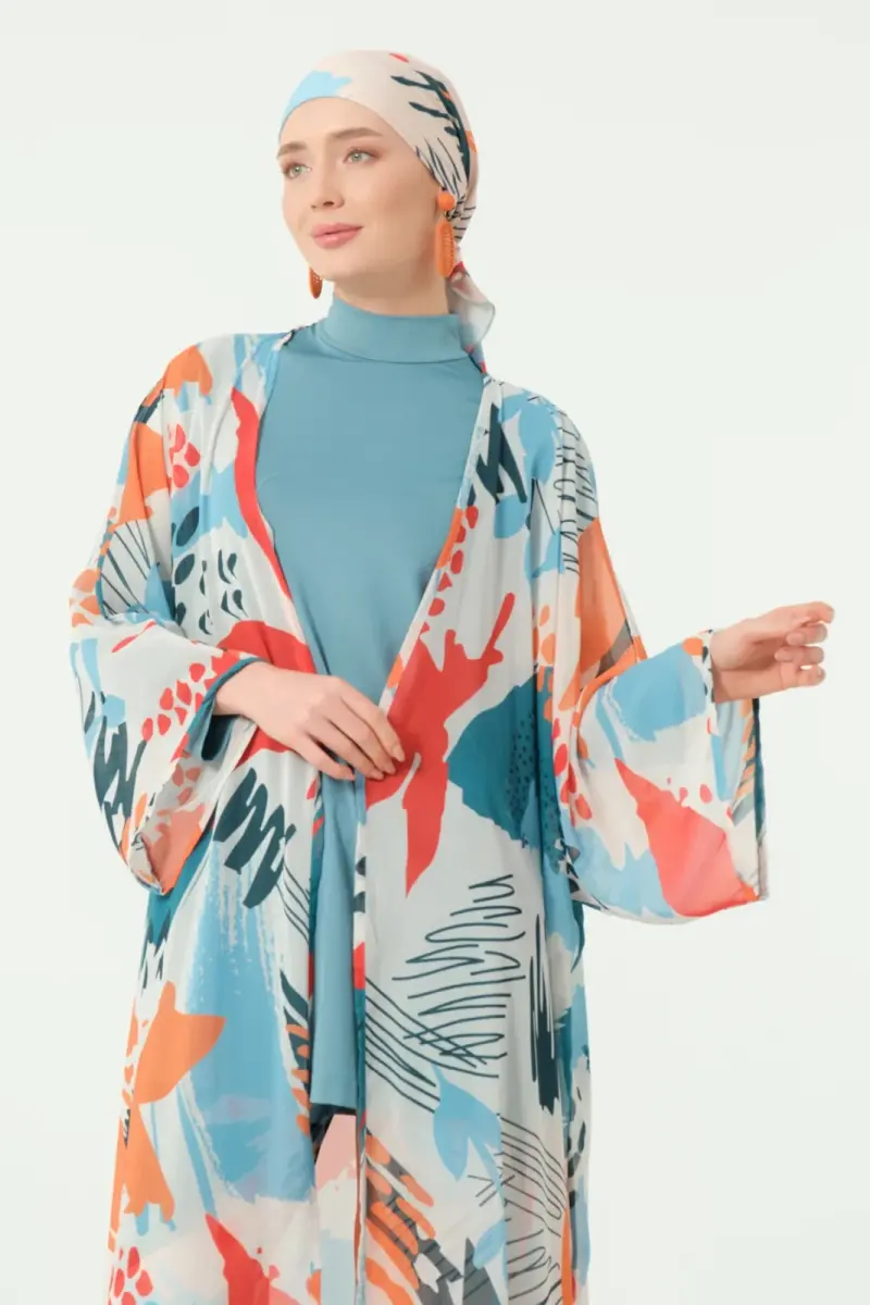 Alfasa Okyanus Desenli Kemerli Şifon Pareo Pers Yeşili - 7035-25 - 7