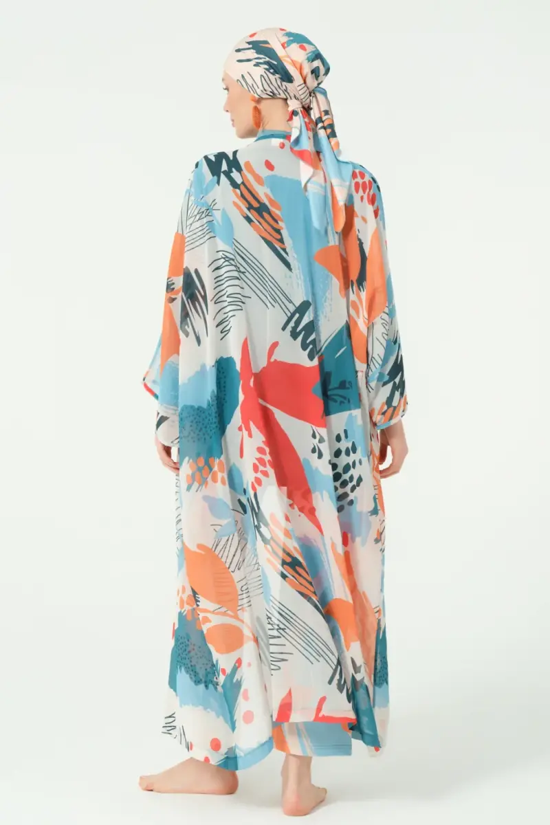 Alfasa Okyanus Desenli Kemerli Şifon Pareo Pers Yeşili - 7035-25 - 9