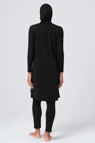 Alfasa Önü Zebra Desenli Kadın Tam Kapalı Tesettür Mayo 23691 Siyah - 5