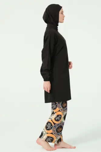 Alfasa Pantolonu Desenli Yarı Fermuarlı Dik Yaka Tam Tesettür Mayo - 25311-25 - 3
