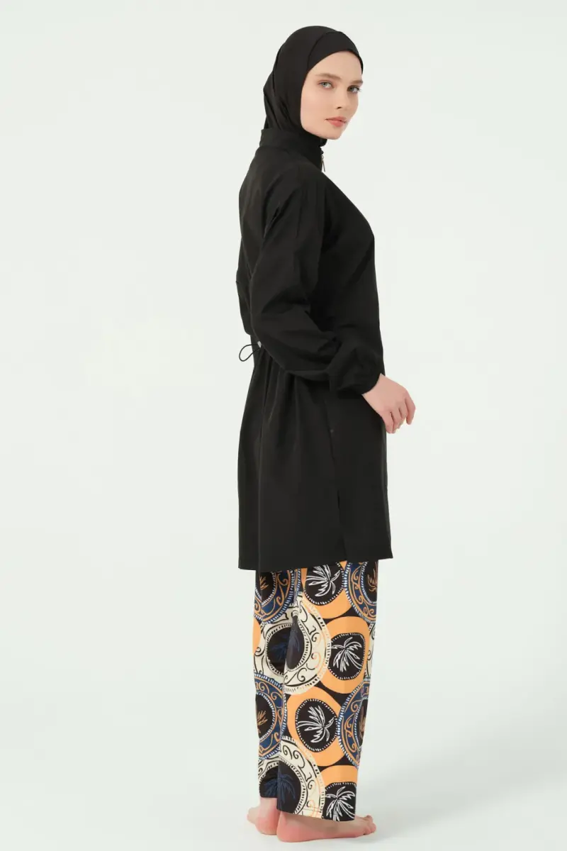 Alfasa Pantolonu Desenli Yarı Fermuarlı Dik Yaka Tam Tesettür Mayo - 25311-25 - 4